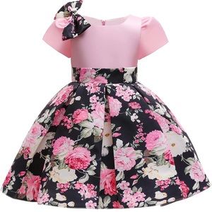 Floral design pink and black ,size 130 ( size 6 ) for girl.